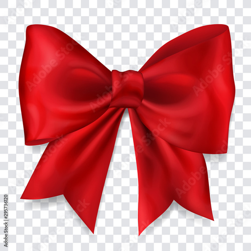 Fotografía Beautiful big bow made of red ribbon with shadow on transparent background