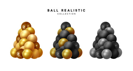Poster - set bunch of balls 3d render. christmas decorative tree, shape from balls and round spheres. geometr