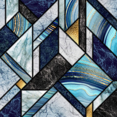 Wall Mural - abstract art deco background, modern mosaic inlay, creative texture, marble granite agate and gold, 