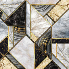 Wall Mural - abstract background, modern marble mosaic, art deco wallpaper, artificial stone texture, black white
