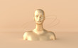 Female golden mannequin head 3d render. Shop display, pastel colors