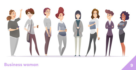 Wall Mural - Business women character design collection. Professional females stand together.