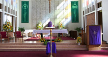 Shot Of Religious Christian Or Catholic Chapel And Altar For Worshippers
