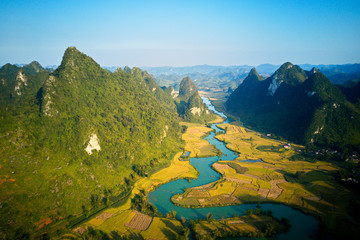 Very nice aerial view of Cao Bang mountainous region in Vietnam.