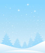 © Tanya - Winter forest landscape. Christmas background for greeting card. Blue sky with snow and stars, snowy forest. Vector illustration in flat cartoon design.