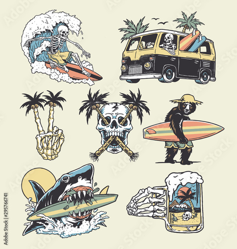 A set of edgy surf and beach illustrations Canvas Print