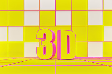 Poster - 3d text on abstract yellow and pink background. minimal design. 3d rendering