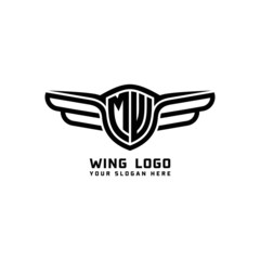 Wall Mural - MW initial logo wings, abstract letters in the middle of black