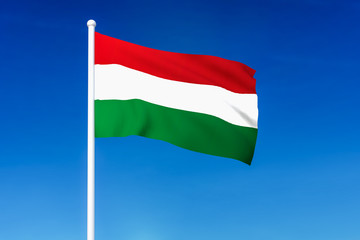 Wall Mural - Waving flag of Hungary on the blue sky background