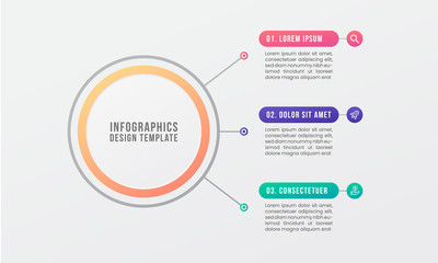 Wall Mural - 3 point diagram option element steps infographic circles shapes chart. red, pink, yellow, orange, gr