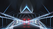 © MiaStendal - Abstraction light tunnel, corridor, rays, lines. Neon background. Neon light, reflection of light, lamps illuminated by floodlights. Blue end red background with m lines and rays.
