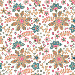 Wall Mural - Doodle pastel colors floral hand draw pattern. Vector illustration.