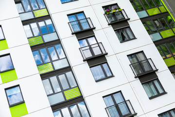 Close-up of bright house in dormitory district in Minsk