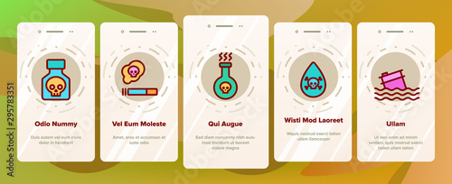 Fotomural Chemical Toxic Poison Onboarding Mobile App Page Screen Vector Icons Set Thin Line