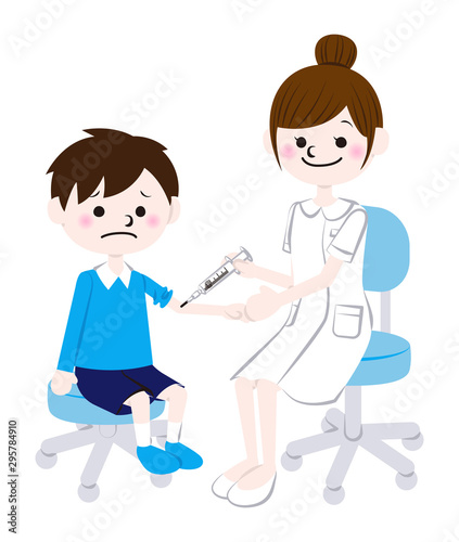 看護師に注射を打ってもらう男の子 Stock Vector Adobe Stock