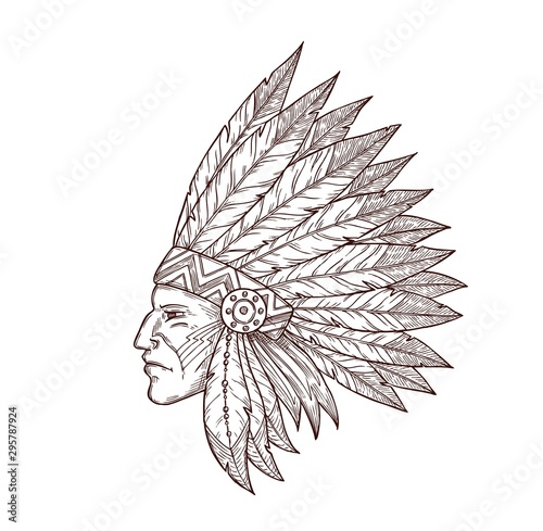 Fotografía Indian chief head native American headdress sketch