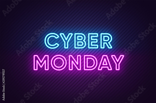 Cuadros en Lienzo Neon Cyber Monday Banner. Text and Title of Cyber Monday