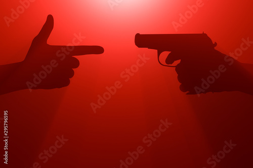 Fotografía Unarmed vs armed. Red background.