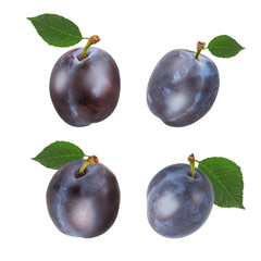 Plum with leaf isolated on white background with clipping path