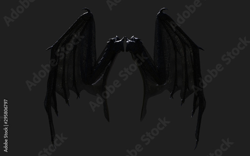 Fotografía 3d Illustration Dragon Wing, Devil Wings, Demon Wing Plumage Isolated on Black Background with Clipping Path
