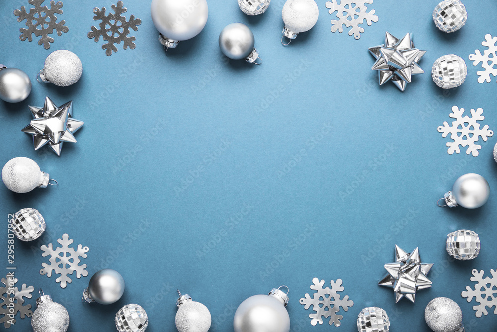 Merry Christmas & Happy New Year Banner - Blue Silver, Large 70.8x43.3 Inch, Party Backdrop - View #2