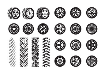 Wall Mural - Tire texture. Car wheel rubber tires picture silhouettes vector template. Illustration tire and wheel rubber silhouette car