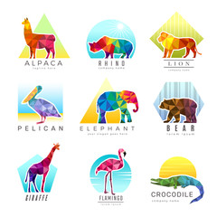 Wall Mural - Animals logo. Zoo low poly triangular geometric symbols fo different animals origami colored business identity vector. Illustration geometric triangular animal logo, polygonal triangle