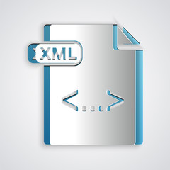 Wall Mural - Paper cut XML file document. Download xml button icon isolated on grey background. XML file symbol. Paper art style. Vector Illustration