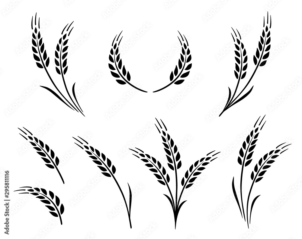 bakery set of wheat ears icon logo - obrazy, fototapety, plakaty 