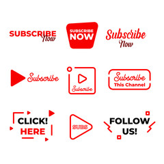 Wall Mural - Collection of subscribe button template for video editing, vlog, element and graphic resource. Easy to use clip art  and editable text. Vector Illustration EPS 10