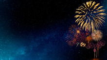 Fireworks With Blur Milky Way Background