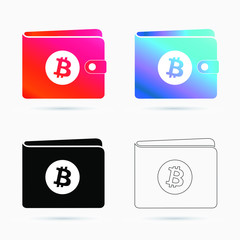 Aufkleber - Bitcoin wallet - flat and outline vector icon set with digital crypto currency BTC logo, isolated on grey backgrond.