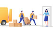 Concept of express delivery services. Delivery parcel to door. Vector illustration.