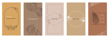 Vector Design Templates In Simple Modern Style With Copy Space For Text, Flowers And Leaves