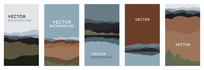 Aufkleber - Vector illustration in trendy flat style and with copy space for text - landscape with mountains and hills- vertical banners, backgrounds