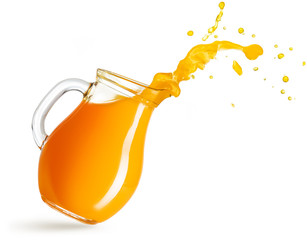 Wall Mural - flying pitcher spilling orange juice isolated on white