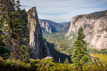 View From 4 Mile Trail Of Yosemite Valley Including El Capitan, Sentinel Rocks, Cathedral Rocks And The Merced River.