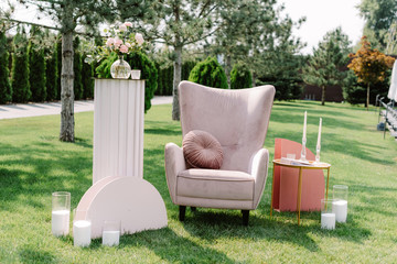 Poster - Original wedding decor near photo zones in the garden