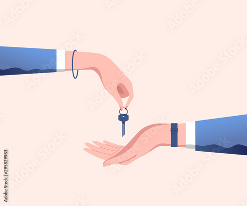 Cuadros en Lienzo Hand of real estate agent gives house door keys to hand of customer