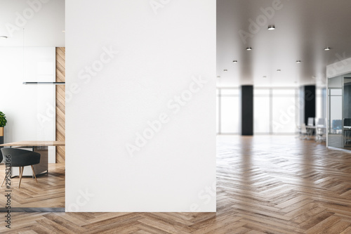 Contemporary office interior with empty banner