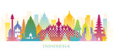 Fototapeta Big Ben - Indonesia Skyline Landmarks Colorful Silhouette Background