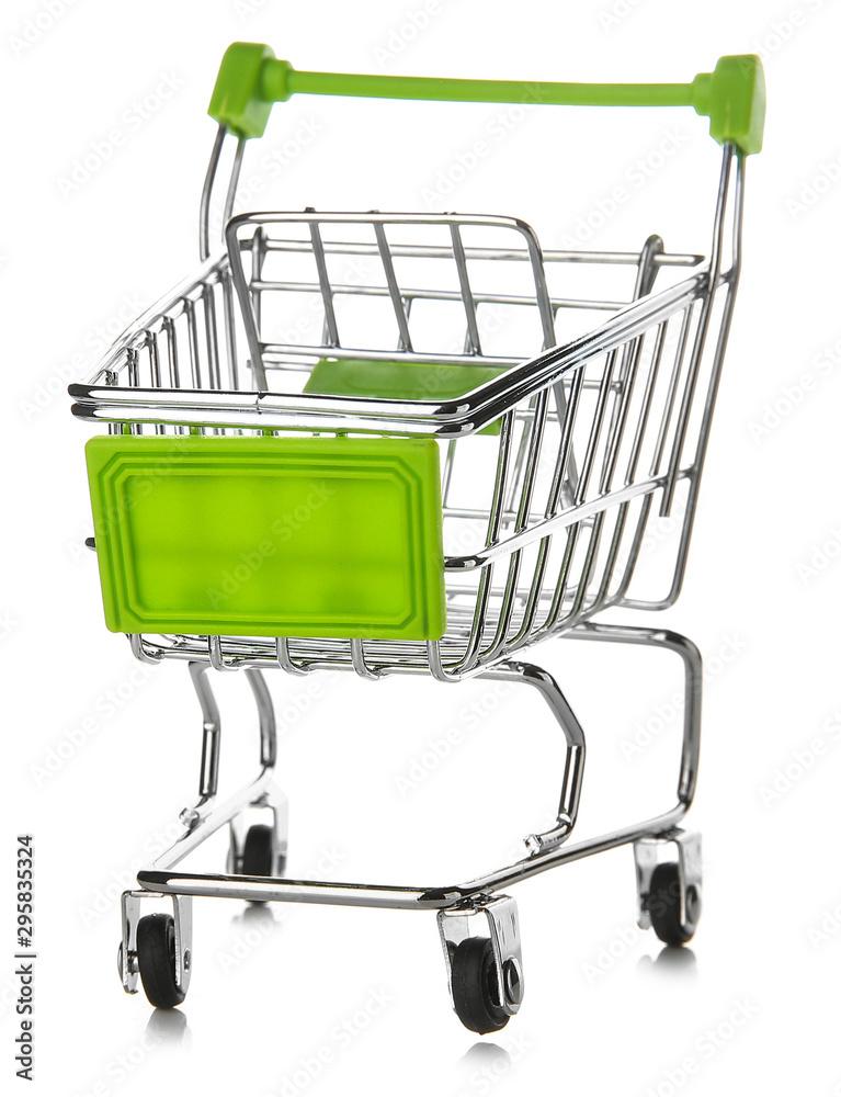 Empty small shopping cart on white background