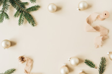 christmas / new year holiday composition. mock up frame with blank copy space made of fir needle bra