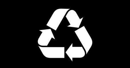 Recycle icon rotated, sustainability, micro animation, cartoon, illustration. Black and white, alpha channel.