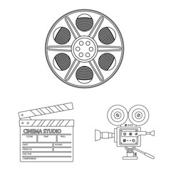 Wall Mural - Isolated object of cinematography and studio sign. Collection of cinematography and entertainment stock vector illustration.