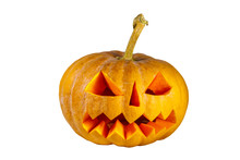 Spooky Halloween Pumpkin Jack-o-lantern Isolated On A White Background
