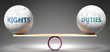 Rights and duties in balance - pictured as balanced balls on scale that symbolize harmony and equity between Rights and duties that is good and beneficial., 3d illustration
