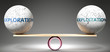 Exploration and exploitation in balance - pictured as balanced balls on scale that symbolize harmony and equity between Exploration and exploitation that is good and beneficial., 3d illustration