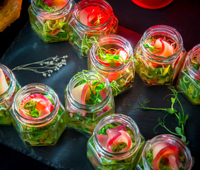 Wall Mural - Salad of marinated seaweed with strips of marinated fillets of toothfish