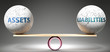 Assets and liabilities in balance - pictured as balanced balls on scale that symbolize harmony and equity between Assets and liabilities that is good and beneficial., 3d illustration